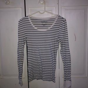 Long sleeved blue and white striped top